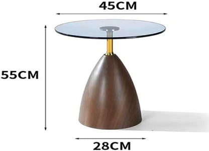 Kutis Modern Design Round Coffee Table with Luxury Glass Tabletop and Wood Base - Elegant End Table, Side Table, or Center Table for Living Room, Bedroom, and Home Decor 45x55 cm.