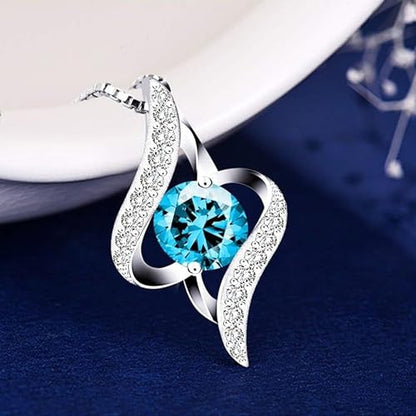 925 Sterling Silver Pendent Necklace With blue Zirconia in the middle jewelerry jewellery for women girls and lovers as a Gift with gift box fashion women jewelry necklace