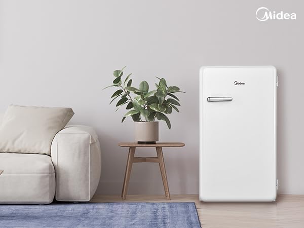 Midea 142L Gross Single Door Retro Style Refrigerator, Compact Size Free Standing, Best for Bedroom, Office & Mini Bar, Freezer Compartment Inside, Quick Cooling & Easy Cleaning, White - MDRD142SLE01