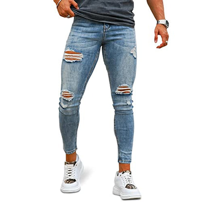 GINGTTO Men's Skinny Stretch Jeans Slim Fit Ripped Pants For Men Elastic Waist