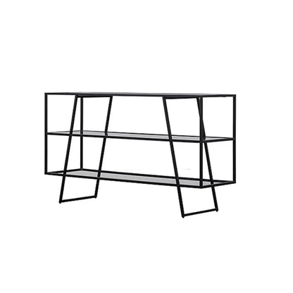 Makeup Toy 3-Tier Metal Console Table with Trio Black Glass Shelves - Versatile Home Furniture for Living Room, Entryway, and More - Stylish TV Stand, Dressing Table, and Narrow Console