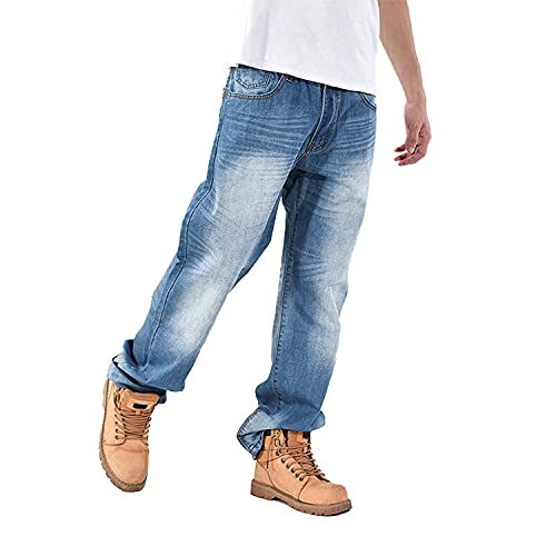 EnllerviiD Men's Relaxed Fit Classic Jeans - Loose Fashion Baggy Comfort Plain Hip Hop Denim Pants