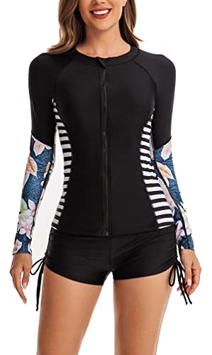 CCAKXCJJ Womens Two Piece Rash Guard Long Sleeve Swimsuit UV UPF 50+ Zipper Athletic Swimwear Sports Surfing Bathing Suit