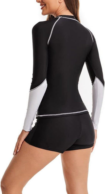 CCAKXCJJ Womens Two Piece Rash Guard Long Sleeve Swimsuit UV UPF 50+ Zipper Athletic Swimwear Sports Surfing Bathing Suit