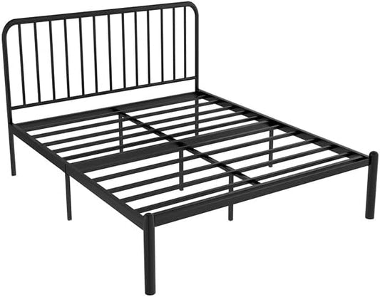 SKY-TOUCH Classic Metal Platform Bed Frame Mattress Foundation with Heavy Duty Metal Platform,Iron-Art Headboard/Footboard/Under Bed Storage/No Box Spring Needed/Black 1.5 * 1.9m