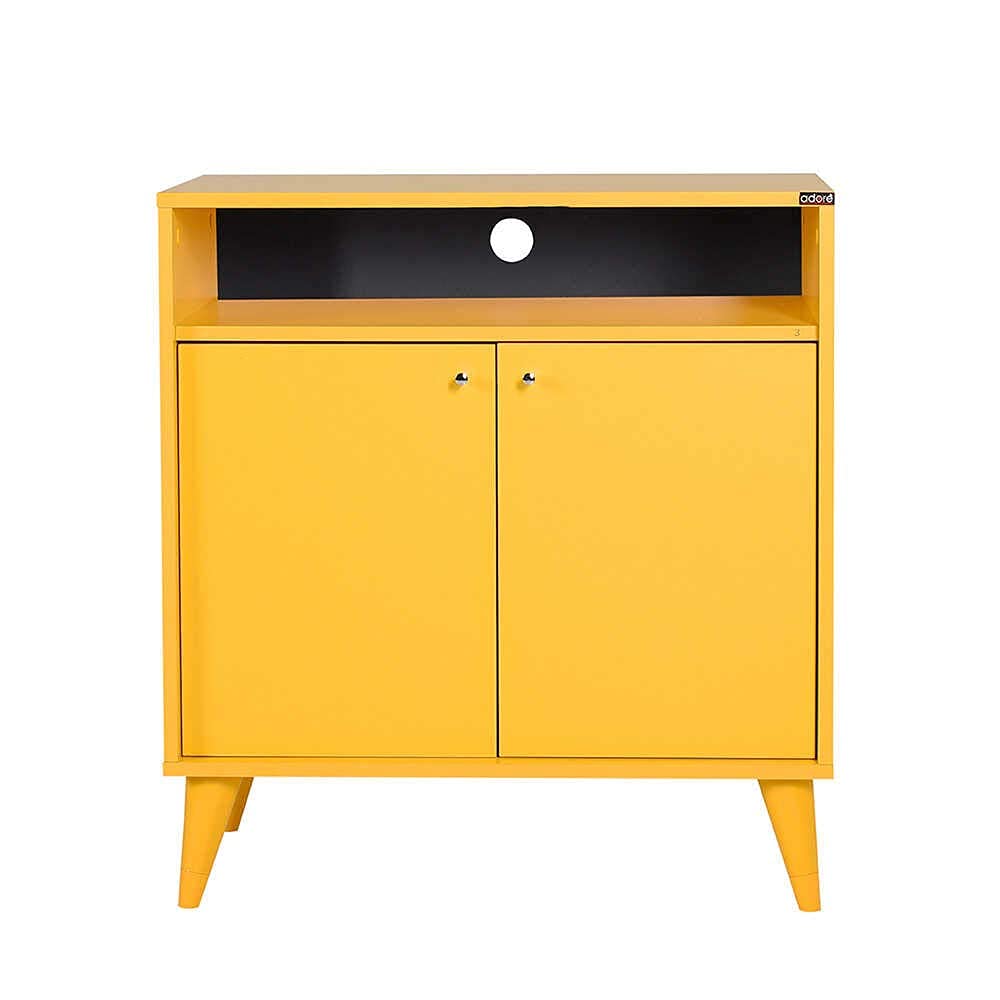 Adore Furniture London 2 Doors Decorative Multi-Purpose Cabinet, 73 cm Width x 79 cm Height x 42 cm Depth, Yellow