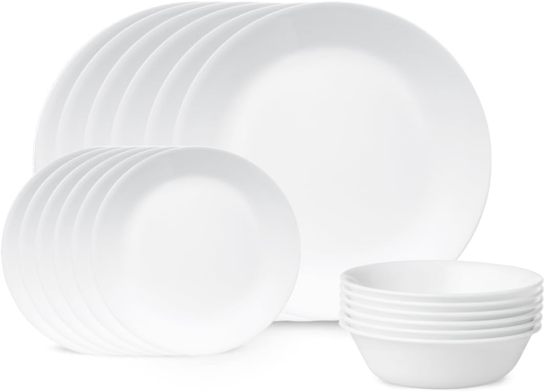 Corelle Livingware 18-Piece Dinnerware Set 1088609, Winter Frost White, Service for 6