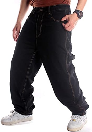 SMIOPDES Men's Baggy Jeans Loose Fit Hip Hop Pants - Classic Straight Skateboard Denim Jeans