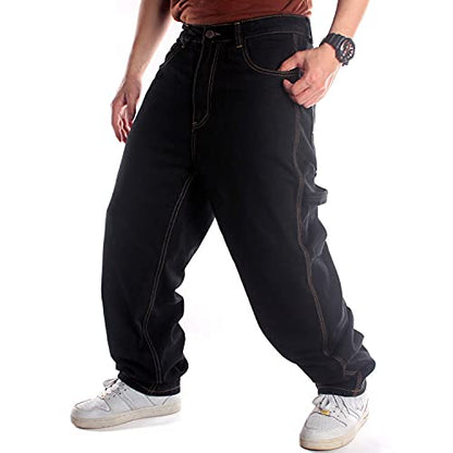 SMIOPDES Men's Baggy Jeans Loose Fit Hip Hop Pants - Classic Straight Skateboard Denim Jeans