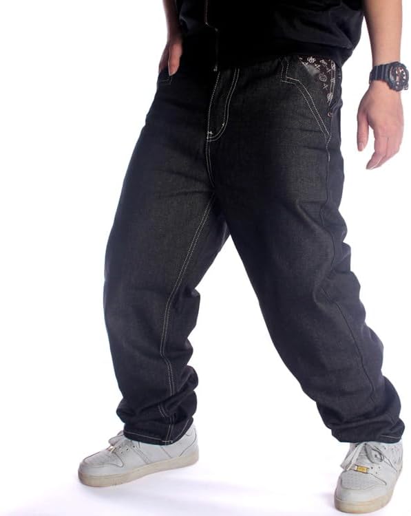 LUOBANIU Men's Vintage Hip Hop Style Baggy Jeans Denim Loose Fit Dance Skateboard Pants