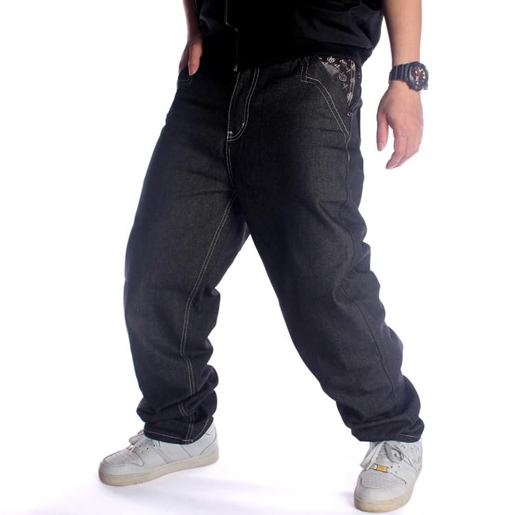 LUOBANIU Men's Vintage Hip Hop Style Baggy Jeans Denim Loose Fit Dance Skateboard Pants