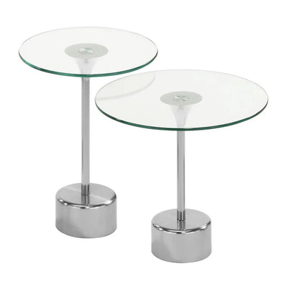 Danube Home Kadita 2Pcs Table Set | Multifunctional Living Room Table | Space Saving Round Side Table | Modern Design End Table Furniture For Home, Bedroom (L45Xw45Xh43Cm) - Chrome Plated/Glass