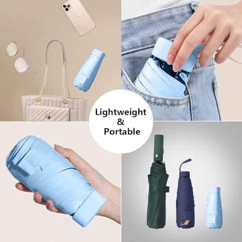 CyanCloud Mini Umbrella with Sun Protection, Small Travel Umbrella with Storage Box Light Compact, Windproof Umbrella Folding Lightweight Sun & Rain Umbrellas UV Protection for Women Men