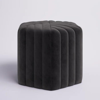 Wooden Twist Lucid Hexagonal Shape Solid Wood Pouf Ottoman Stool (Black)