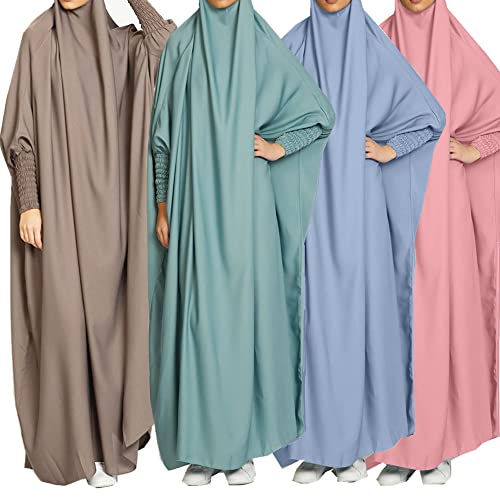 BOJON Women's Muslim One Piece Prayer Dress for Women Abaya Dress Islamic Middle East Dubai Turkey Maxi Abaya Kaftan with Hijab Dress Full Length