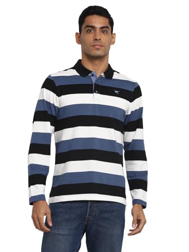 Deniklo Men's Polo Collar Full Sleeves Striped T-Shirt with Embroidery DK 240