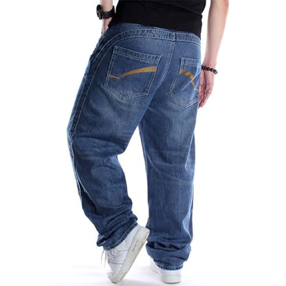 EnllerviiD Men's Relaxed Fit Classic Jeans - Loose Fashion Baggy Comfort Plain Hip Hop Denim Pants