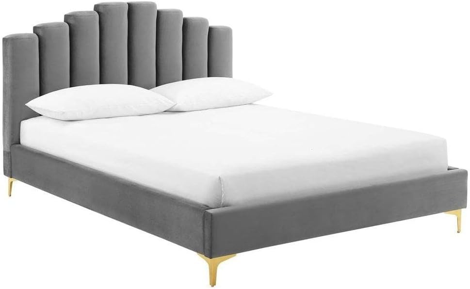 Wooden Twist Olivia Velvet Upholstery Rectangular Bed Modern Luxury Bed Frame with Stylish Design (Queen 160 x 200 x 170 cm)