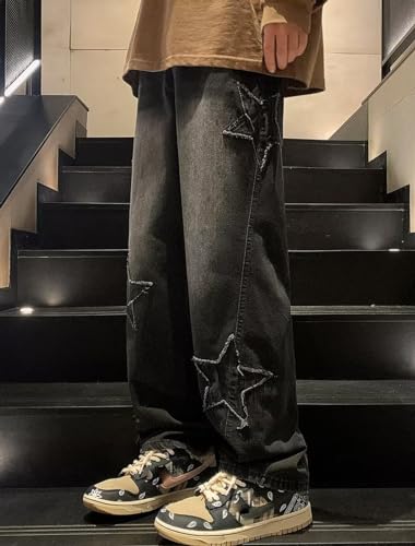 Mens Y2k Star Jeans High Waisted Hip Hop Streetwear Jeans Loose Baggy Embroidery Aesthetic Harajuku Denim Pants