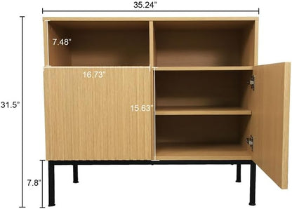 SPOFLYINN Coffee Bar Cabinet Modern Buffet Sideboard Entertainment Center Storage Cabinet with Doors and Shelves Media Cabinet for 55 Inch TV Stand, for Living Room, Kitchen, Dining Oak