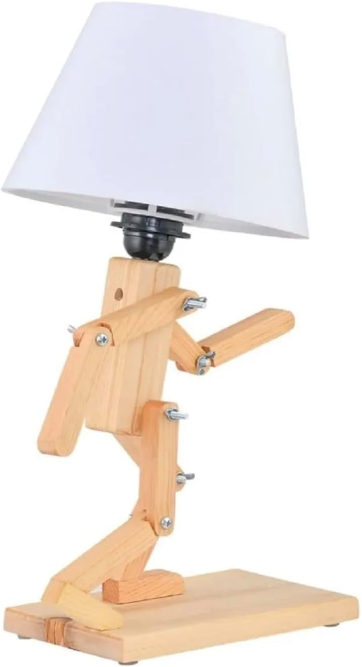 Hand-made Adjustable Robot Shape Desk Lamp, Kids Bedroom Light, Nordic Design, Wooden Materials, Bulb not Included