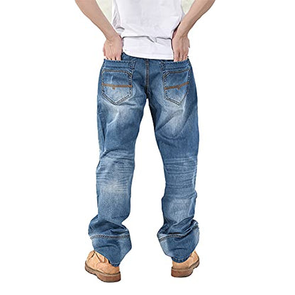 EnllerviiD Men's Relaxed Fit Classic Jeans - Loose Fashion Baggy Comfort Plain Hip Hop Denim Pants