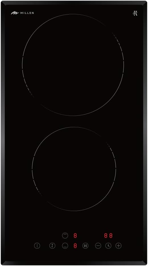 MIILLEN Built in Electric hob, 30 cm Black Glass, 2 Heating Zones, 3000W, Touch Control, MEH 301 BL, 3 Year Warranty