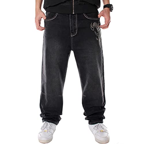 SMIOPDES Men's Baggy Jeans Loose Fit Hip Hop Pants - Classic Straight Skateboard Denim Jeans