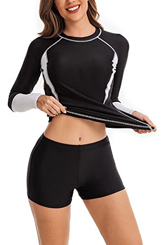 CCAKXCJJ Womens Two Piece Rash Guard Long Sleeve Swimsuit UV UPF 50+ Zipper Athletic Swimwear Sports Surfing Bathing Suit