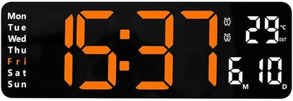 CAZADOR Digital Wall Clock Large Display, 13" Large Wall Clocks with Remote Control for Living Room Gym Shop Warehouse Office Garage Decor, Auto Brightness Dimmer Reloj De Pared with Date Week Temp