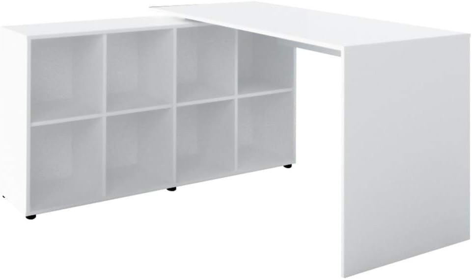 Artany Nero Corner Desk, White, L Shaped, 8 Storage Organizing Shelves - W 140 X D 130 X H 75 cm