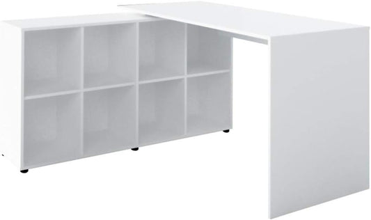 Artany Nero Corner Desk, White, L Shaped, 8 Storage Organizing Shelves - W 140 X D 130 X H 75 cm