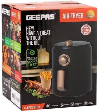 Geepas GAF37516 Air Fryer 1.8L - Cool touch Housing & handle | Overheat Protection, LED ON-OFF Lights, 30 Minutes Timer, Non Stick Detachable Basket, Temperature & Timer Control | 2 Years Warranty