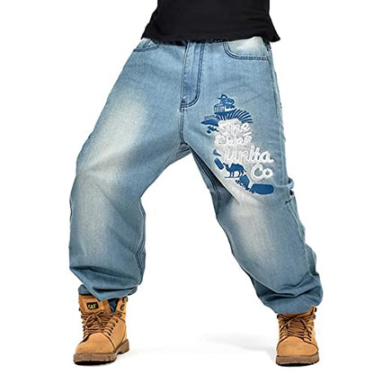 LUOBANIU Men's Vintage Hip Hop Style Baggy Jeans Denim Loose Fit Dance Skateboard Pants