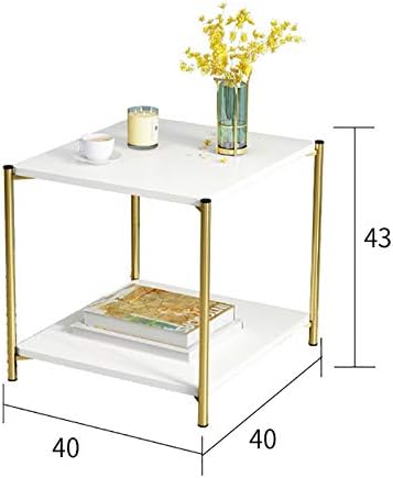 Coffee Tables for Living Room, Double-Layered Square End Side Tables Sofa Table, Modern Marble Nesting Table with Metal Frame Legs Set of 2 (White+square+Golden frame)