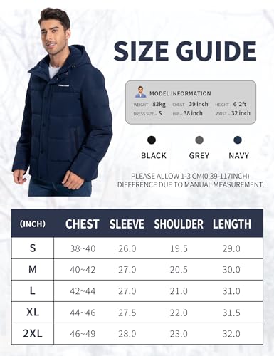 Pioneer Camp Men'S Winter Coats Warm Thicken Jacket Hooded Insulated Puffer Jackets Cotton Water Resistant Coat