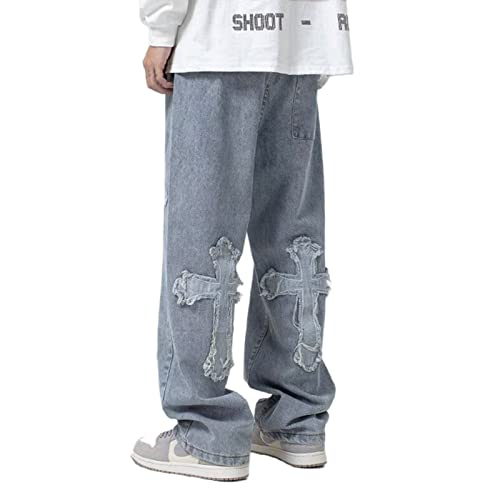 FantasyGears Y2k Jeans Men Grunge Hip Hop Baggy Pants Straight Leg Graphic Denim Joggers Loose Goth Trousers Streetwear