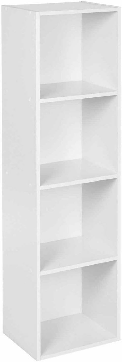 URBNLIVING Tier Wooden Bookcase Shelving Display Storage Shelf Unit Wood Shelves (White, 4 Shelf)