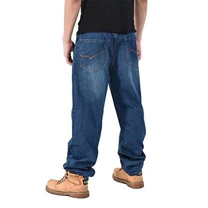 EnllerviiD Men's Relaxed Fit Classic Jeans - Loose Fashion Baggy Comfort Plain Hip Hop Denim Pants