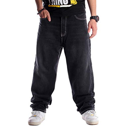 EnllerviiD Men's Relaxed Fit Classic Jeans - Loose Fashion Baggy Comfort Plain Hip Hop Denim Pants