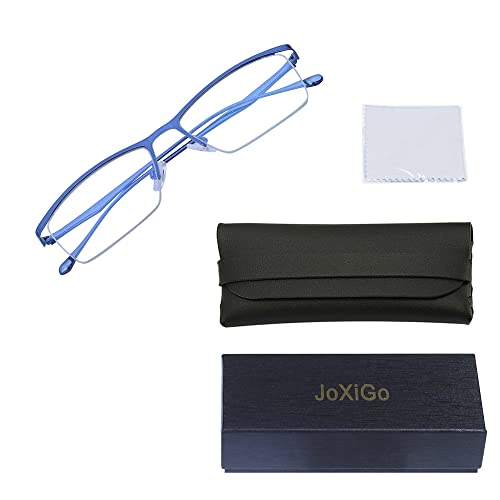 Blue Light Blocking Computer Gaming Glasses for Men Half-Rim Metal Eyewear Frame + Case, Anti-Glare Anti-Eyestrain Anti-Fatigue