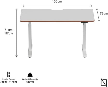 Navodesk Height Adjustable Standing Desk Workstation, Bluetooth Enabled White Frame + Top (White Oak, 120 x 76 CM)