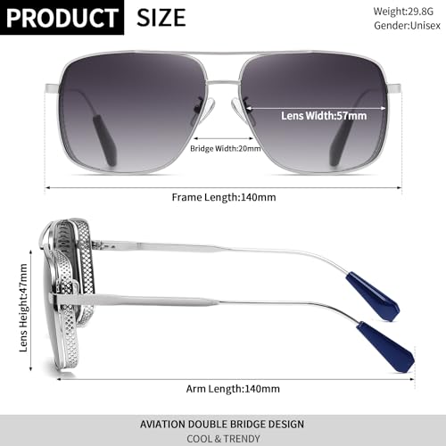 Joopin Polarized Aviation Sunglasses Men Women, Classic Rectangular Sun Glasses Military Metal Frame Driving Fishing UV Protection