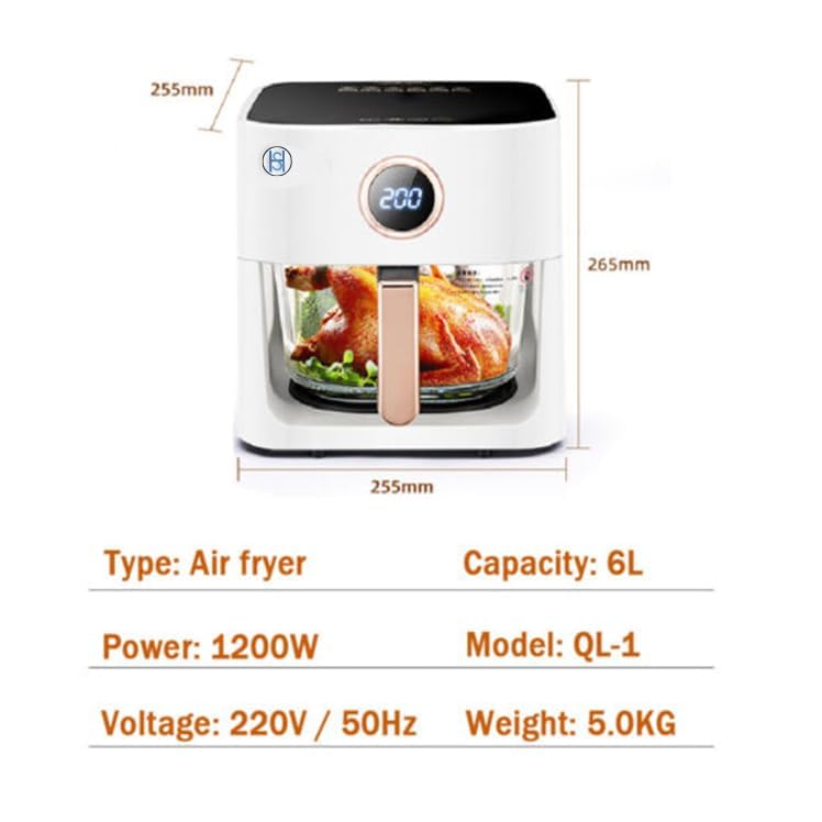 Air Fryer 6L Glass with Touch Screen, Self Timer, and 8 Cooking Presets Transparent Dishwasher-Safe XL Air Fryers 4.2L Basket Size - OSH ®