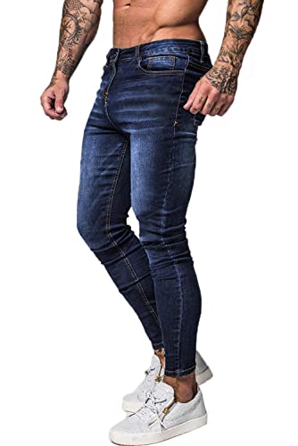 GINGTTO Men's Skinny Stretch Jeans Slim Fit Ripped Pants For Men Elastic Waist