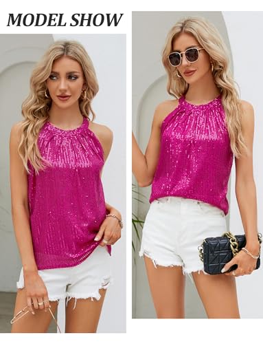 KEOYA Womens Sequin Halter Tops Sparkly Disco Outfit Concert Outfit Evening Party Club Tank Shirt Vest Tank Tops Tee