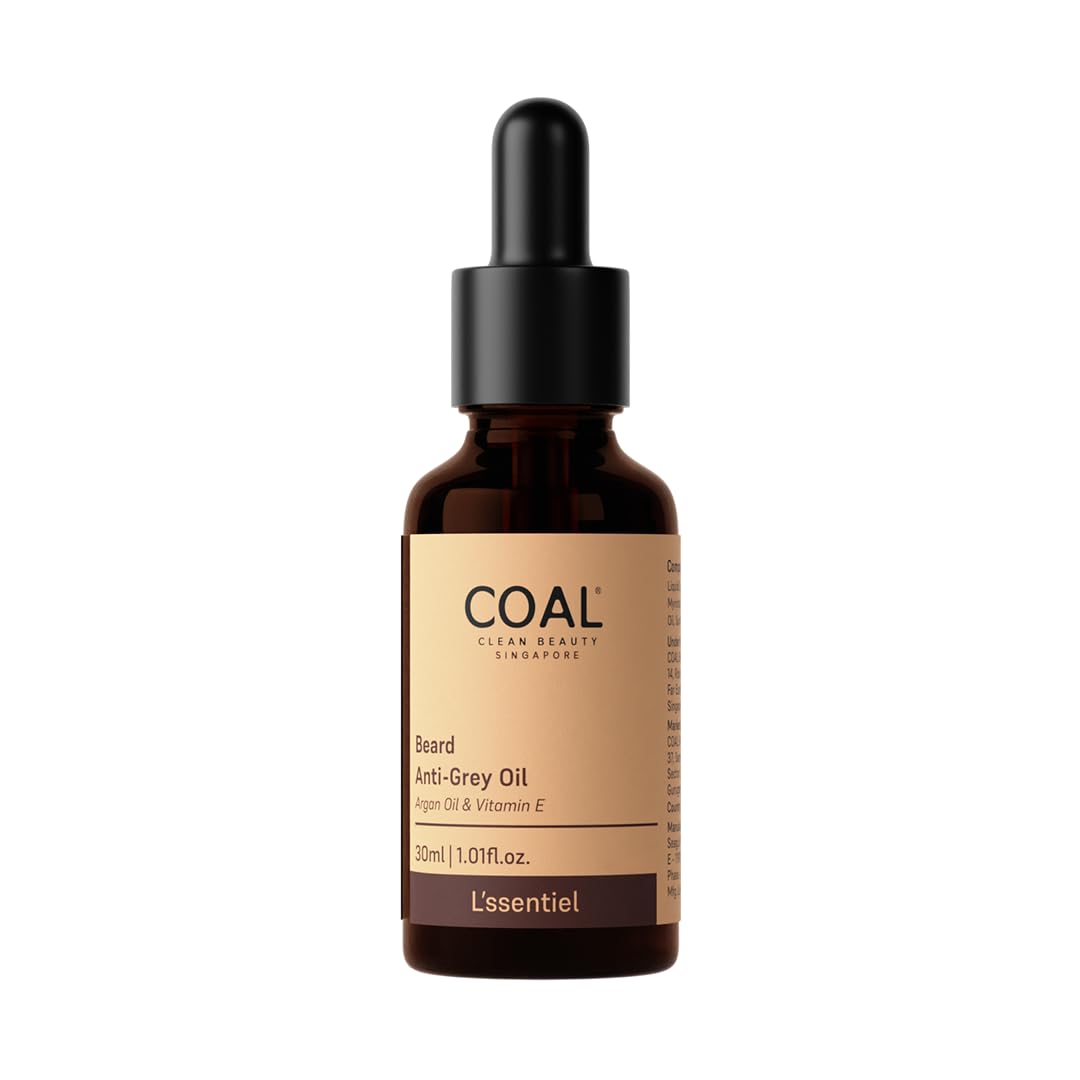 COAL CLEAN BEAUTY Beard Anti-Grey Oil| Sunflower Oil, Castor Oil, Vitamin E, Darkenyl & Curry Leaves Oil | Darkens, Treats & Repairs Premature Beard Greying | All Skin Types, 30 ml (Pack of 1)