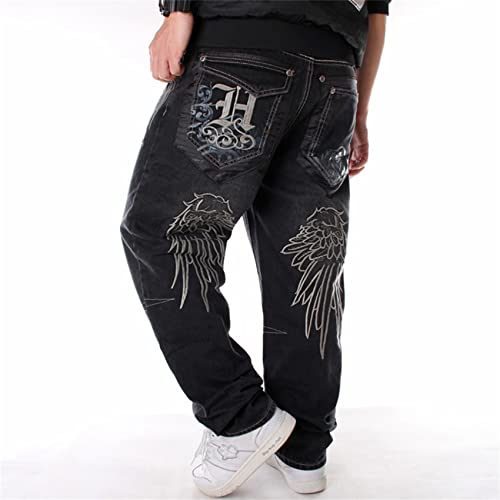 SMIOPDES Men's Baggy Jeans Loose Fit Hip Hop Pants - Classic Straight Skateboard Denim Jeans