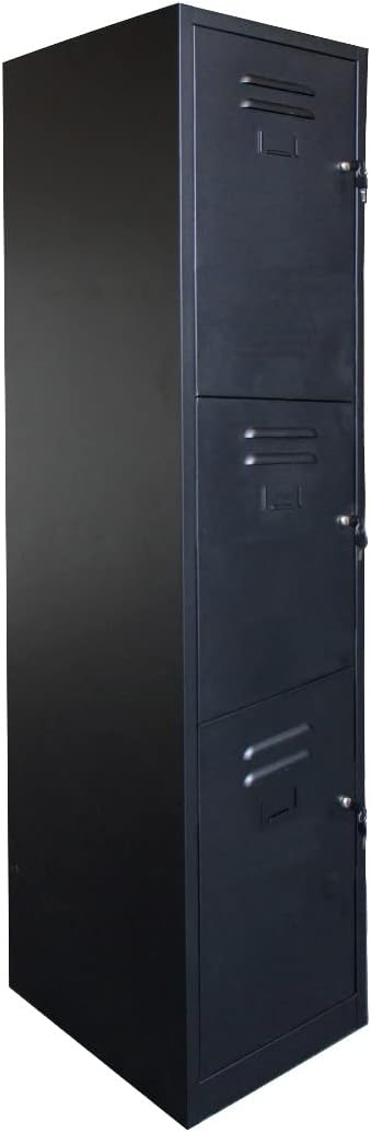 Mahmayi Godrej Black 3 Door Steel Vertical File Cabinet Locker, Lock with 2 Keys, Shelf and Hanger Included, Ball Bearing Doors, Employee Staff Gym School Office Lockers Storage Solutions