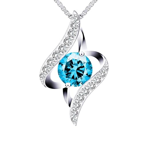 925 Sterling Silver Pendent Necklace With blue Zirconia in the middle jewelerry jewellery for women girls and lovers as a Gift with gift box fashion women jewelry necklace